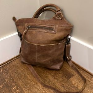 Roots shoulder or cross body handbag. Distressed brown leather.  Hardly used.